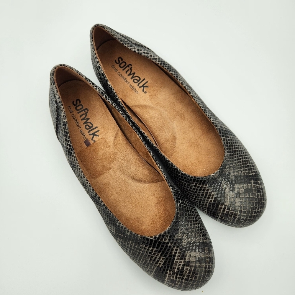 Softwalk Womens Sonoma‎ Gray/Black Leather Ballerina Flats 11 N - Picture 3 of 6